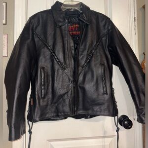 Hot Leathers Genuine Black Leather Motorcycle Jacket (M) + Vest (L) Set